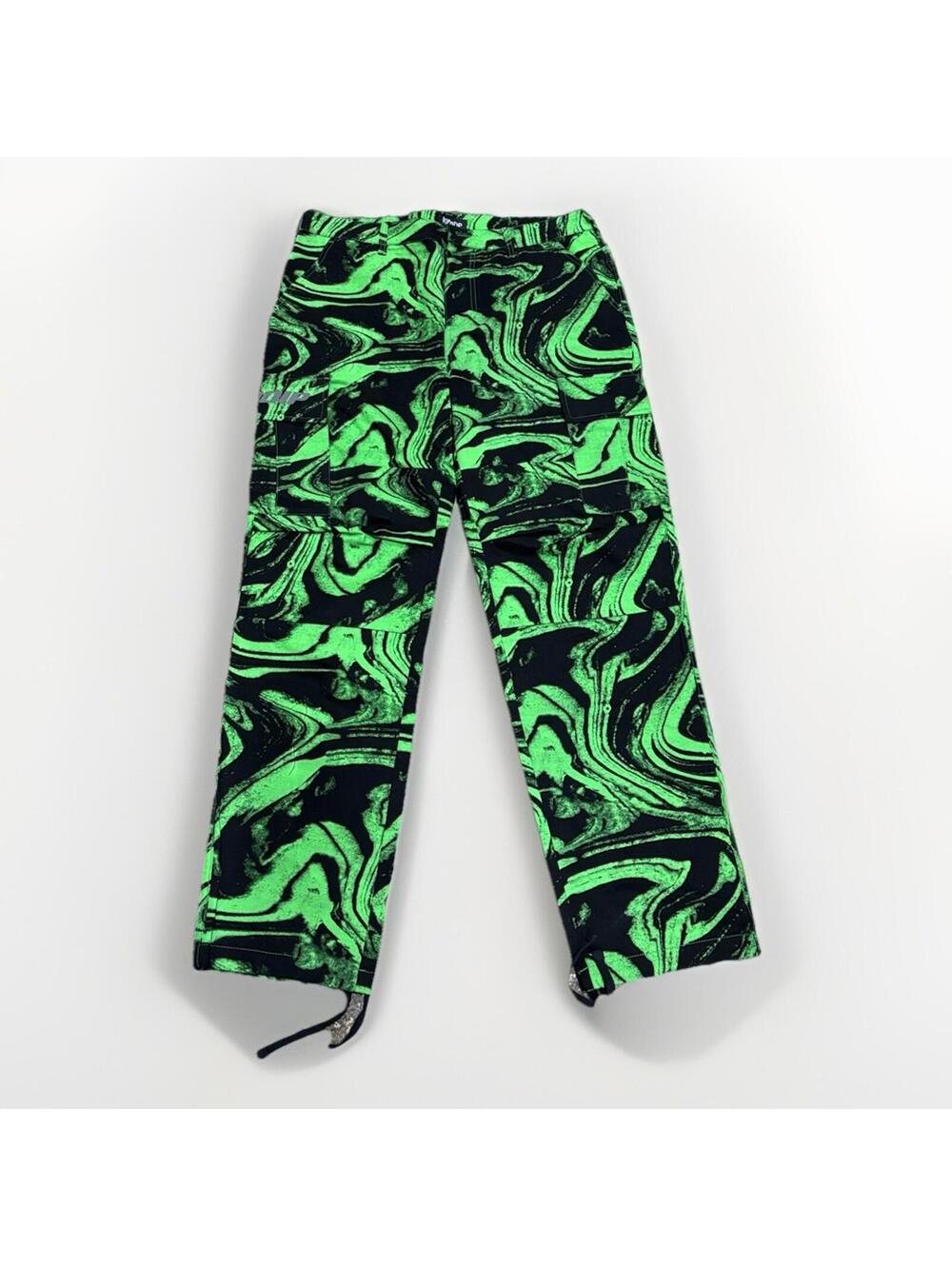 Rare RIPNDIP Size 36 Heavy Cotton Swamp Cargo Pants Black Acid Green Streetwear